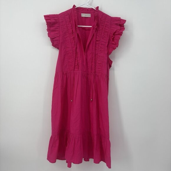 Caroline Constantly Ruffled Tiered Mini Dress Womens Size Medium Hot Pink - Picture 1 of 9